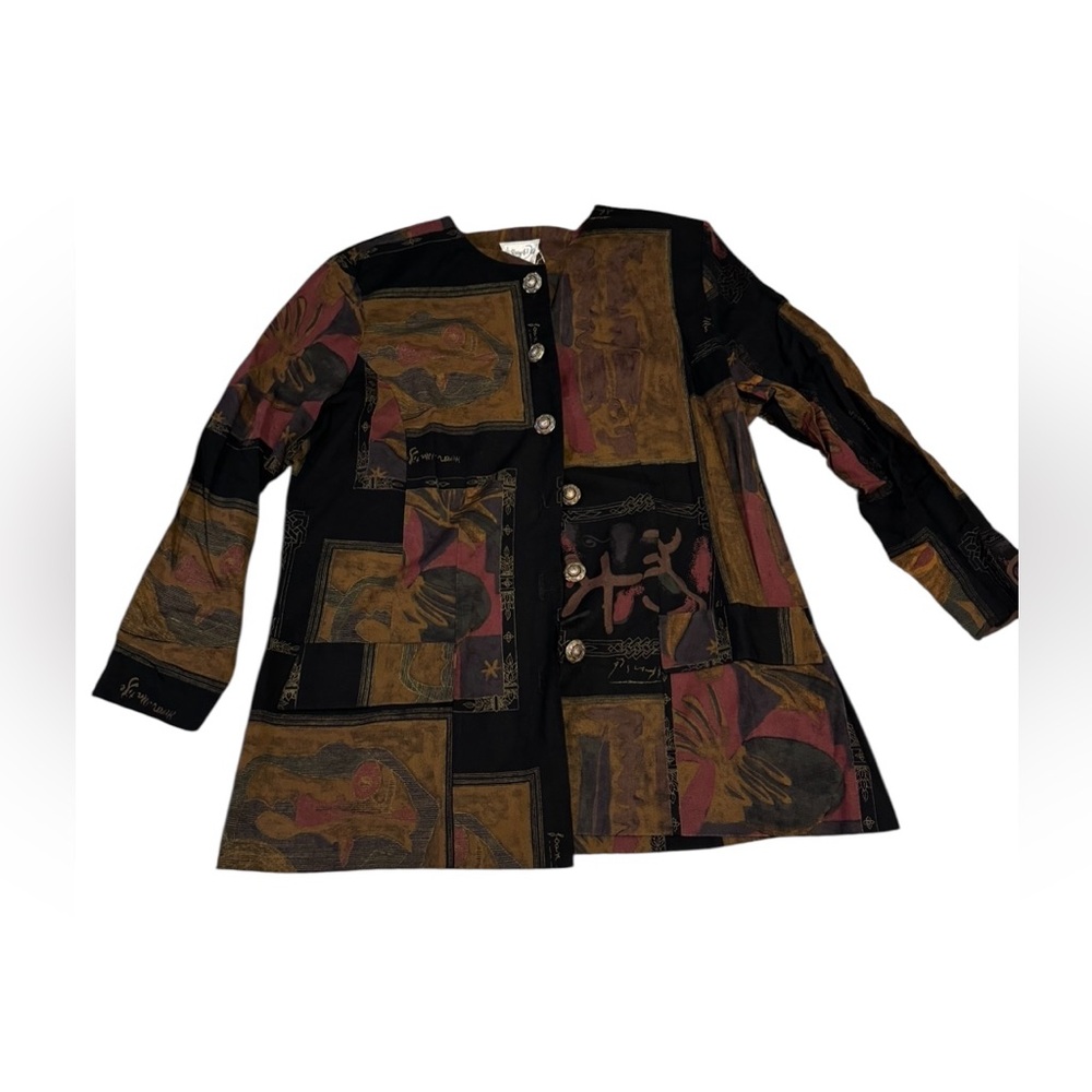 Jeffrey & Dara Womens Long Top Size 18 Retro Button Front Short Sleeve Abstract